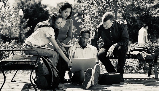 Students on Bench Conversing
